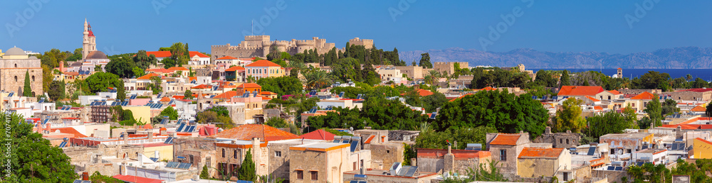 Scenic view of the historical part of Rhodes at dawn.