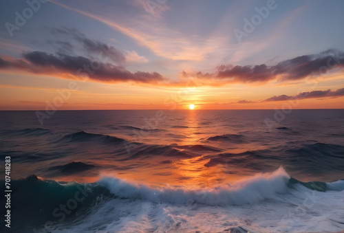 Beautiful sea waves in sunset