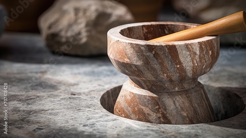 well-crafted mortar and pestle set, highlighting its solid stone construction generative ai © Francheska