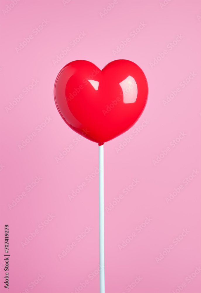 valentine - lollipop in the shape of a red heart in hand in pop art style, minimalism