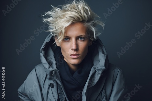 Portrait of a beautiful blond woman in a raincoat. Beauty, fashion.