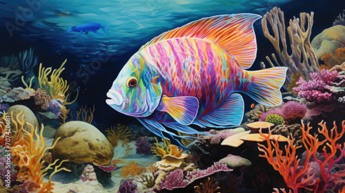 depiction of a colorful angelfish swimming among vibrant coral formations generative ai photo