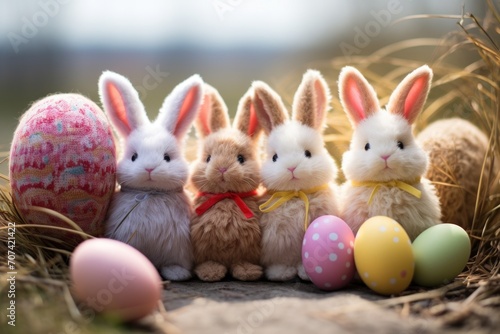 A delightful array of Easter bunnies, each donning a cheerful accessory, ready to brighten any celebration