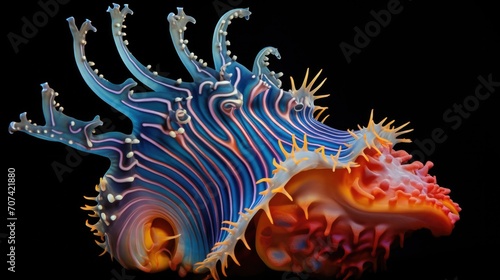 depiction of a nudibranch displaying its intricate and colorful patterns generative ai