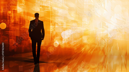silhouette of a business person on a orange background
