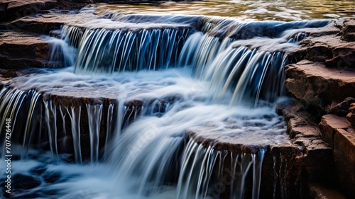 Close-up of a cascading waterfall  capturing the intricate patterns and textures of the falling water  -Generative Ai 