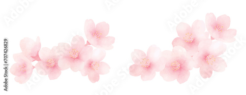 Fototapeta Naklejka Na Ścianę i Meble -  満開の桜の水彩イラストセット_かわいい春の花の背景_フレーム