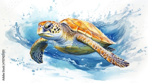 Intricate depiction of a sea turtle gliding gracefully through crystal-clear waters generative ai