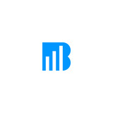 B letter initial logo with stacked bar incorporated with blue color. Letter B marketing logo