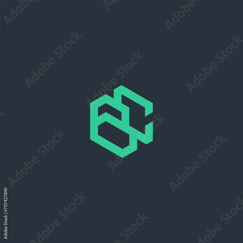  BC monogram logo in hexagon shape with green color. photo