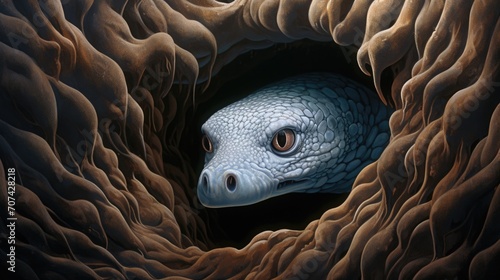 Intricate rendering of a stealthy moray eel peeking out from a crevice generative ai photo