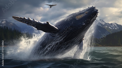 humpback whale surfacing in spectacular display generative ai