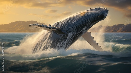 humpback whale surfacing in spectacular display generative ai photo