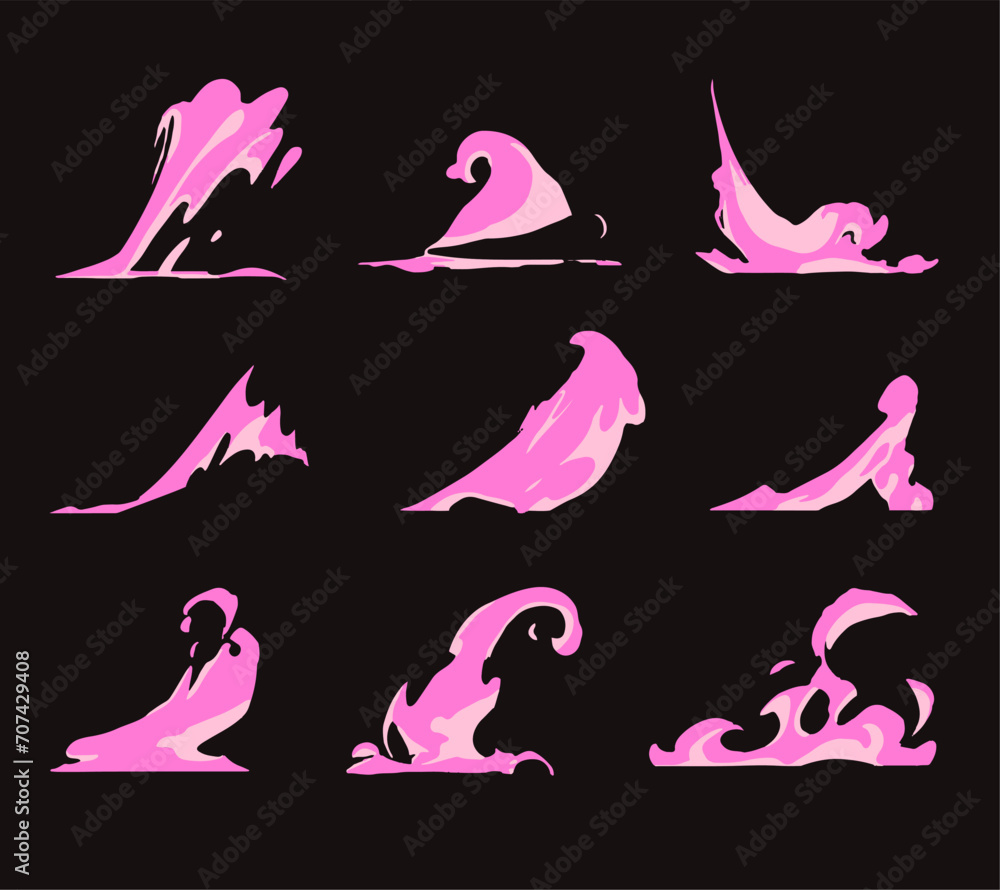 Obraz premium Set of cartoon comic book style dynamic visual effects of pink wind and dust.