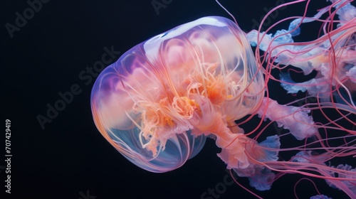 fascinating jellyfish pulsing in the dark depths. generative ai © Francheska