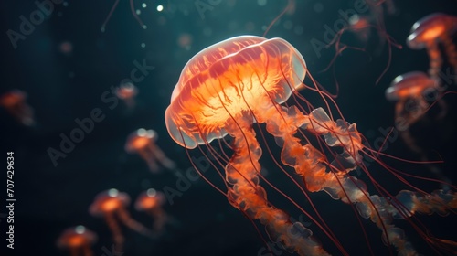 fascinating jellyfish pulsing in the dark depths. generative ai