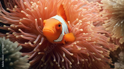 surprising clownfish hidden inside the tentacles of an anemone generative ai