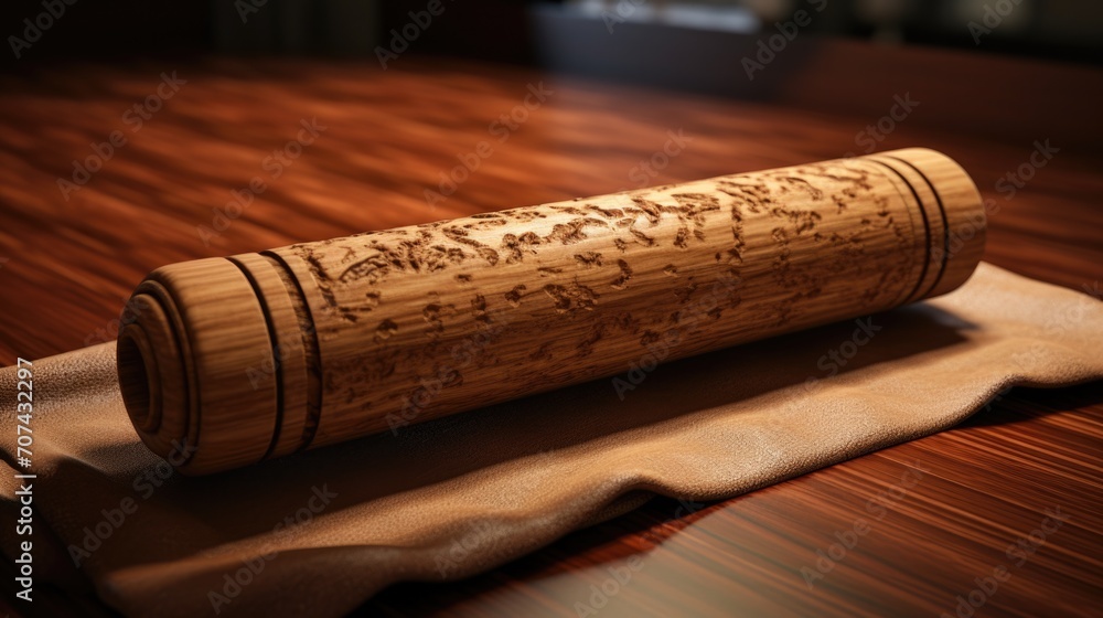 A chef's rolling pin, showing the smooth wood craftsmanship. generative ai