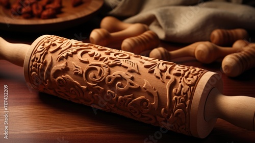 A chef's rolling pin, showing the smooth wood craftsmanship. generative ai © Francheska