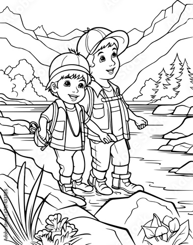 Travelling in nature adult coloring pages