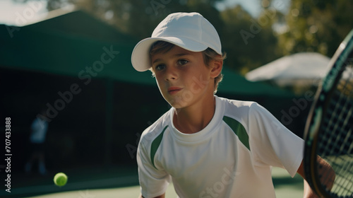 tennis player boy in his first practices generative ai photo