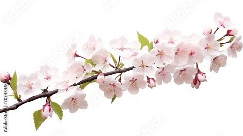 Spring sakura cherry blooming flowers bouquet. Isolated realistic pink petals  blossom  branches  leaves vector set. Design spring tree illustration  generative ai