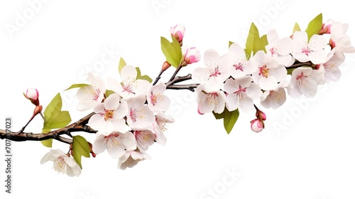 Spring sakura cherry blooming flowers bouquet. Isolated realistic pink petals, blossom, branches, leaves vector set. Design spring tree illustration, generative ai © irvan