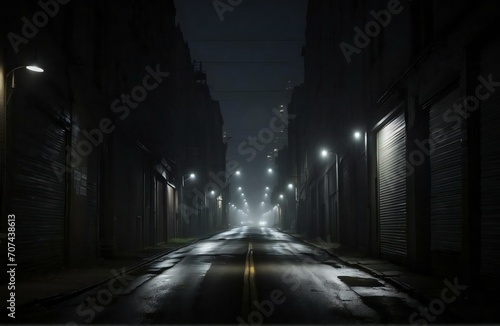 dark straight alley road, with silhouettes of cars on the right and left sides photo