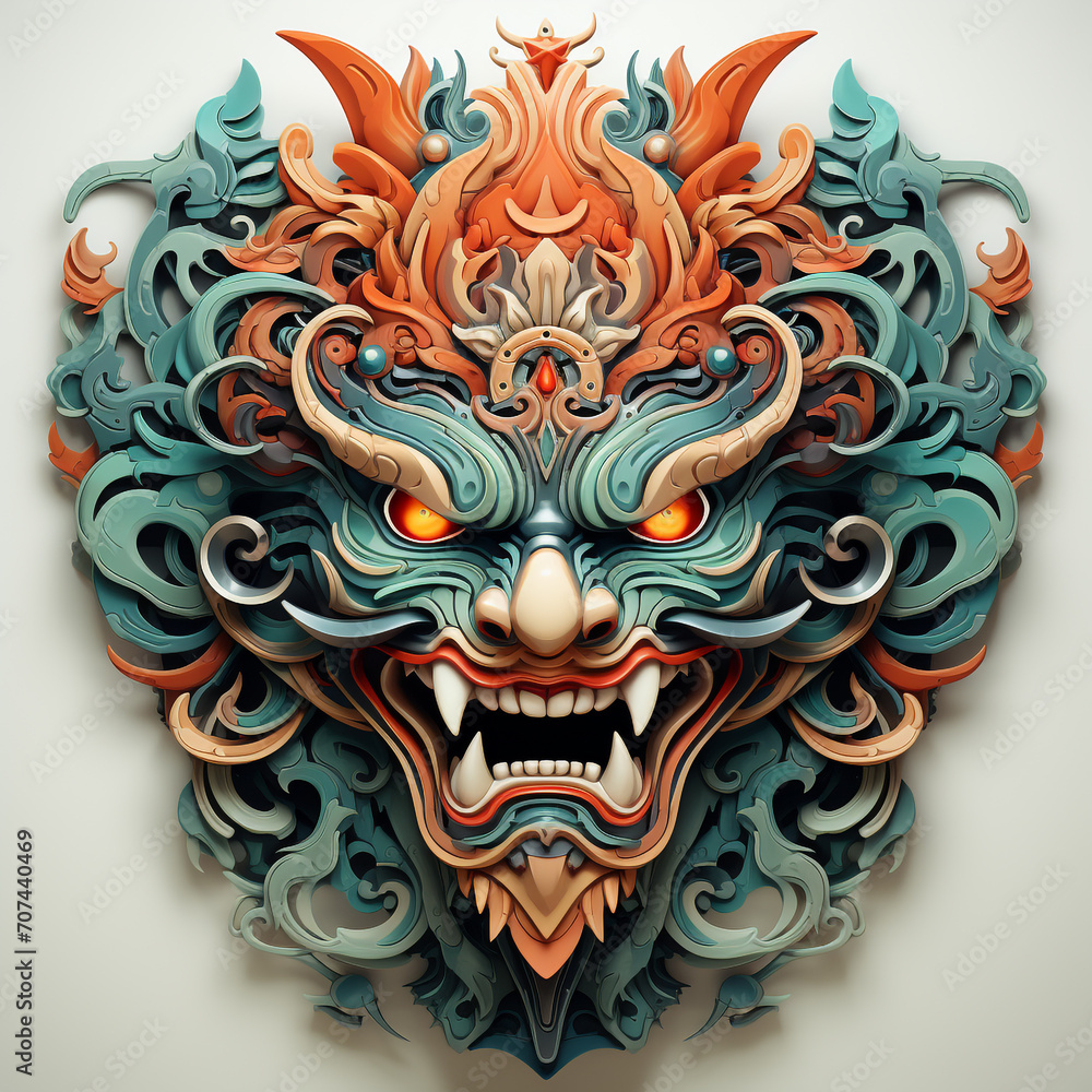 artwork monster ninja head vector style 2d