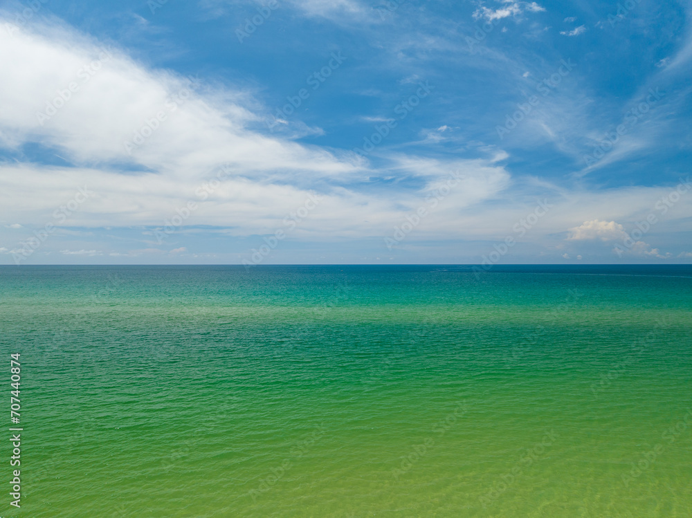 Aerial view drone shot of Tropical sea in Phuket thailand,Beautiful sea beach background