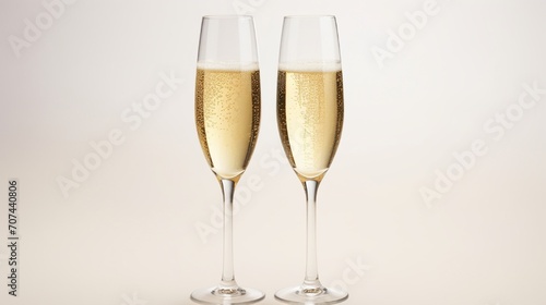 two glasses of champagne isolated white background