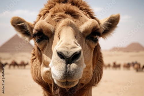 Camel face portrait close-up  desert background. Generated by AI