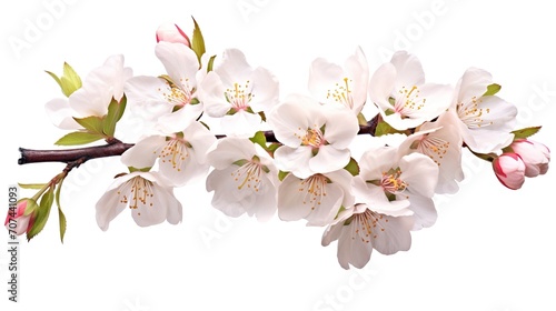 Spring sakura cherry blooming flowers bouquet. Isolated realistic pink petals  blossom  branches  leaves vector set. Design spring tree illustration  generative ai