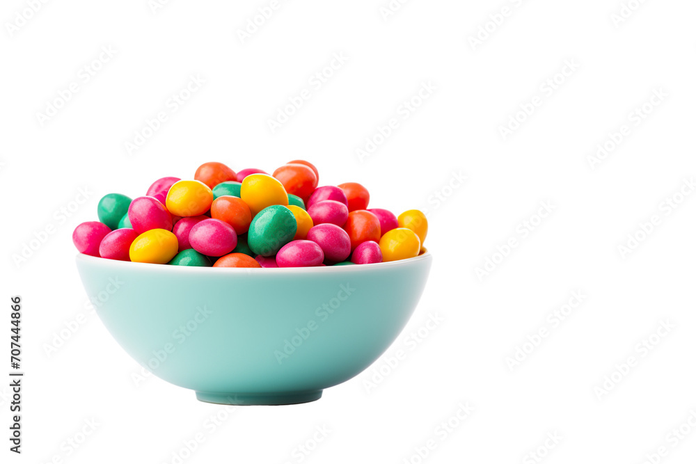 Top side closeup macro view of Bowl of multi-color candies, on a white isolated background PNG Top side closeup macro view of Bowl of multi-color candies, on a white isolated background PNG