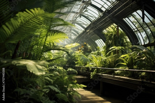 Ferns in a tropical greenhouse.