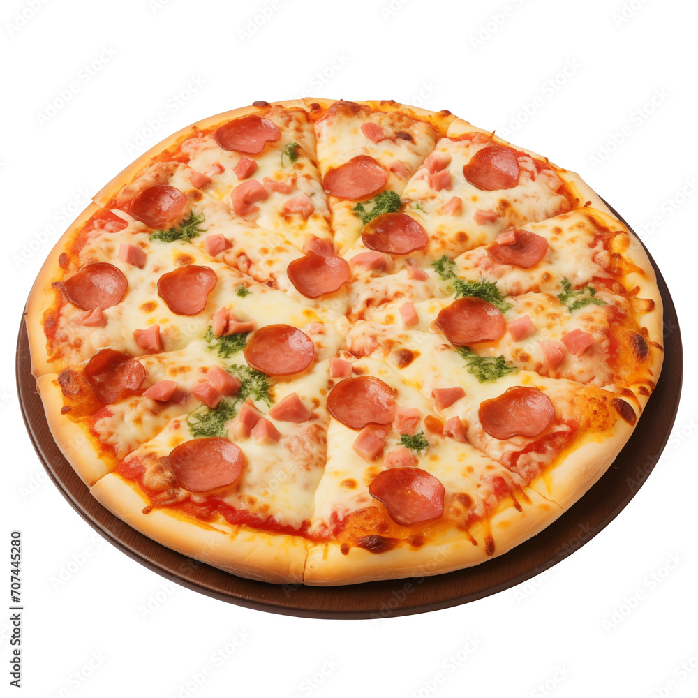 Italian pepperoni pizza isolated on white background