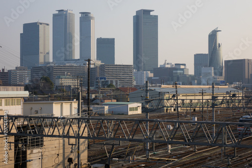 東海鉄道名古屋車両区から見た高層ビル群 