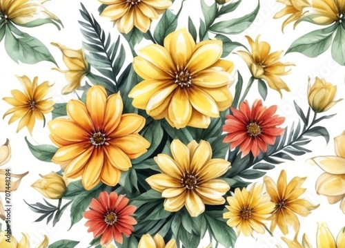 yellow flowers watercolor seamless patterns Generative AI © Bilal