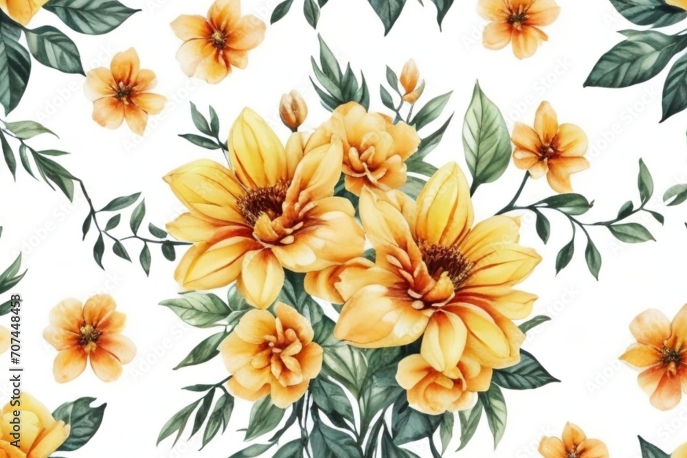 yellow flowers watercolor seamless patterns Generative AI