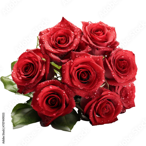 PNG file of a bouquet of red roses  with water drops on the flowers
