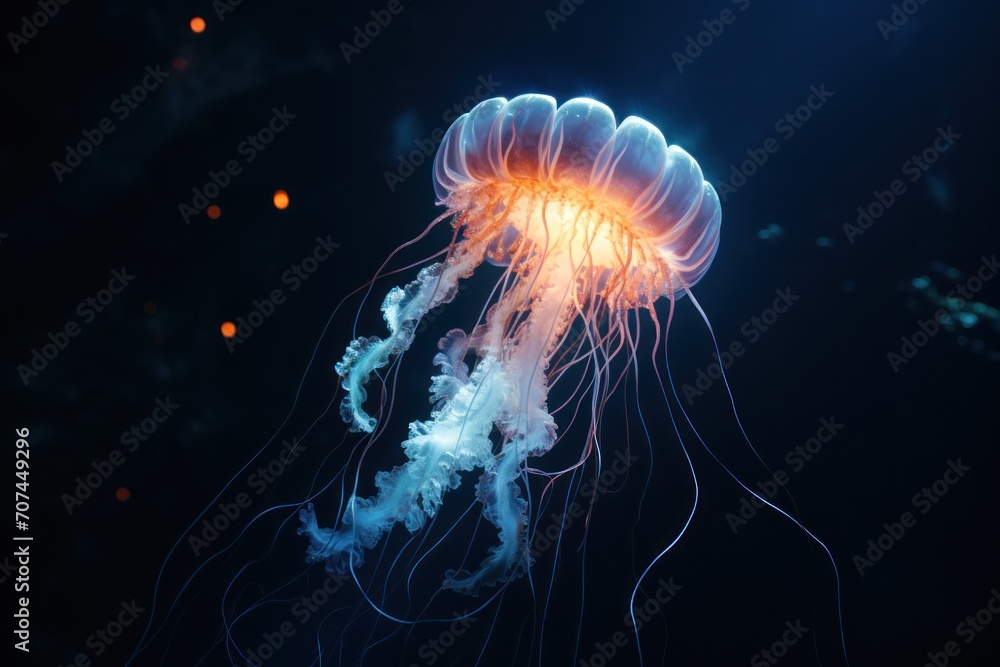 Bioluminescent jellyfish pulsating with light Ai Generative