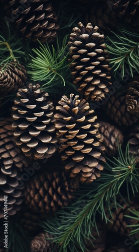 Close up of pine cones, in the style of forestpunk, festive atmosphere Ai Generative