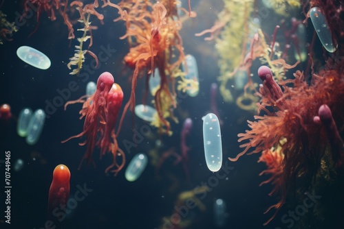 A colorful array of bacteria, the unseen inhabitants of our world, playing their vital role in ecosystems Ai Generative photo