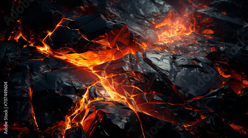 volcanic rock with intense fire lava