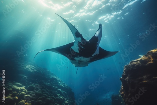 A majestic manta ray gliding effortlessly through the depths of the ocean Ai generative