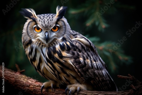 Male eagle owl on tree branches Ai Generative