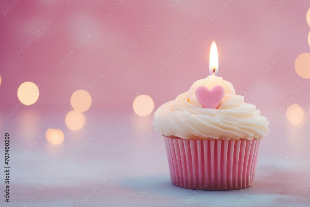 Cupcake with a candle on a pastel background Ai Generative Cupcake with a candle on a pastel background Ai Generative