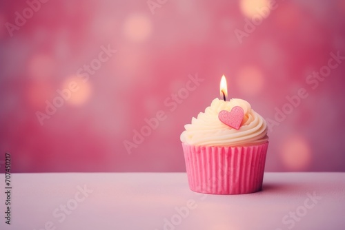 Cupcake with a candle on a pastel background Ai Generative