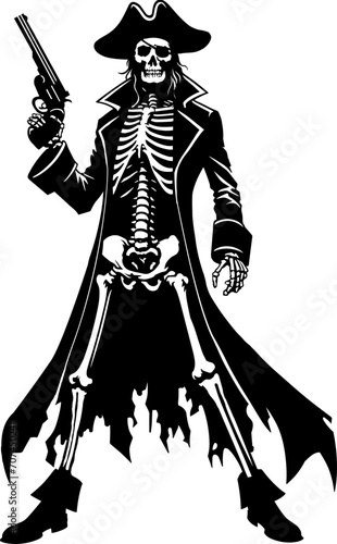 Skeleton pirate captain with gun silhouette illustration © Joe