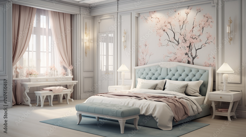 Fototapeta premium Design of large modern room in Provencal style. Luxury apartments.